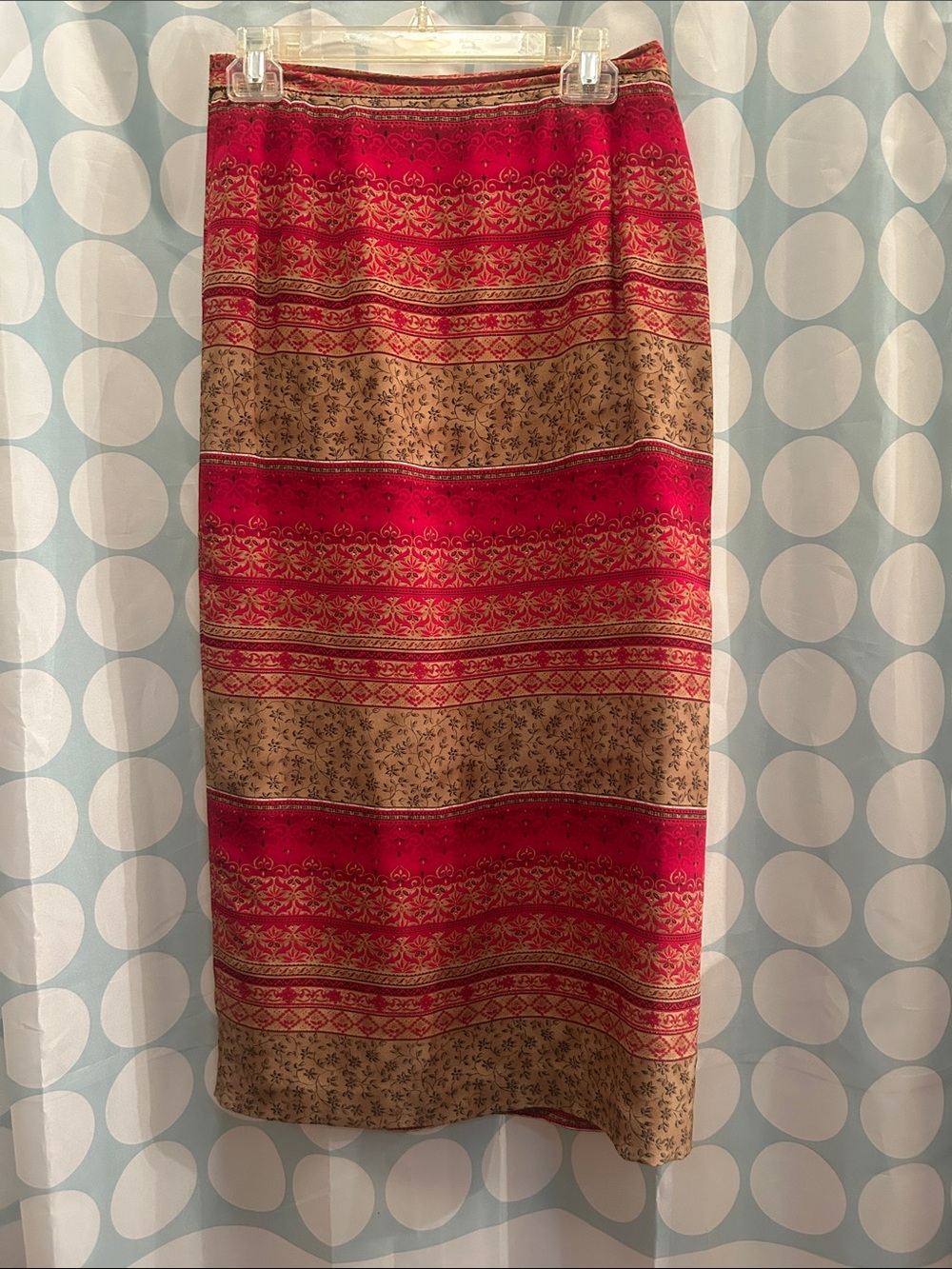 Striped Red and Tan Patterned Pencil Skirt